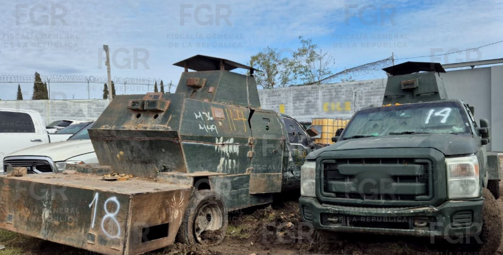 FGR destruye 18 vehículos con blindaje artesanal en Tamaulipas.