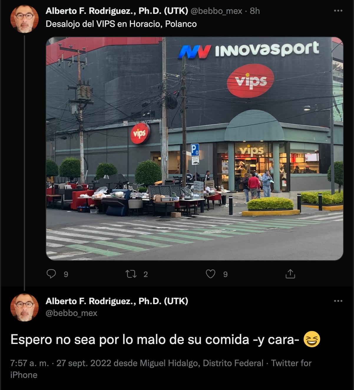Vips Polanco es desalojado y sacan todos sus muebles a la calle