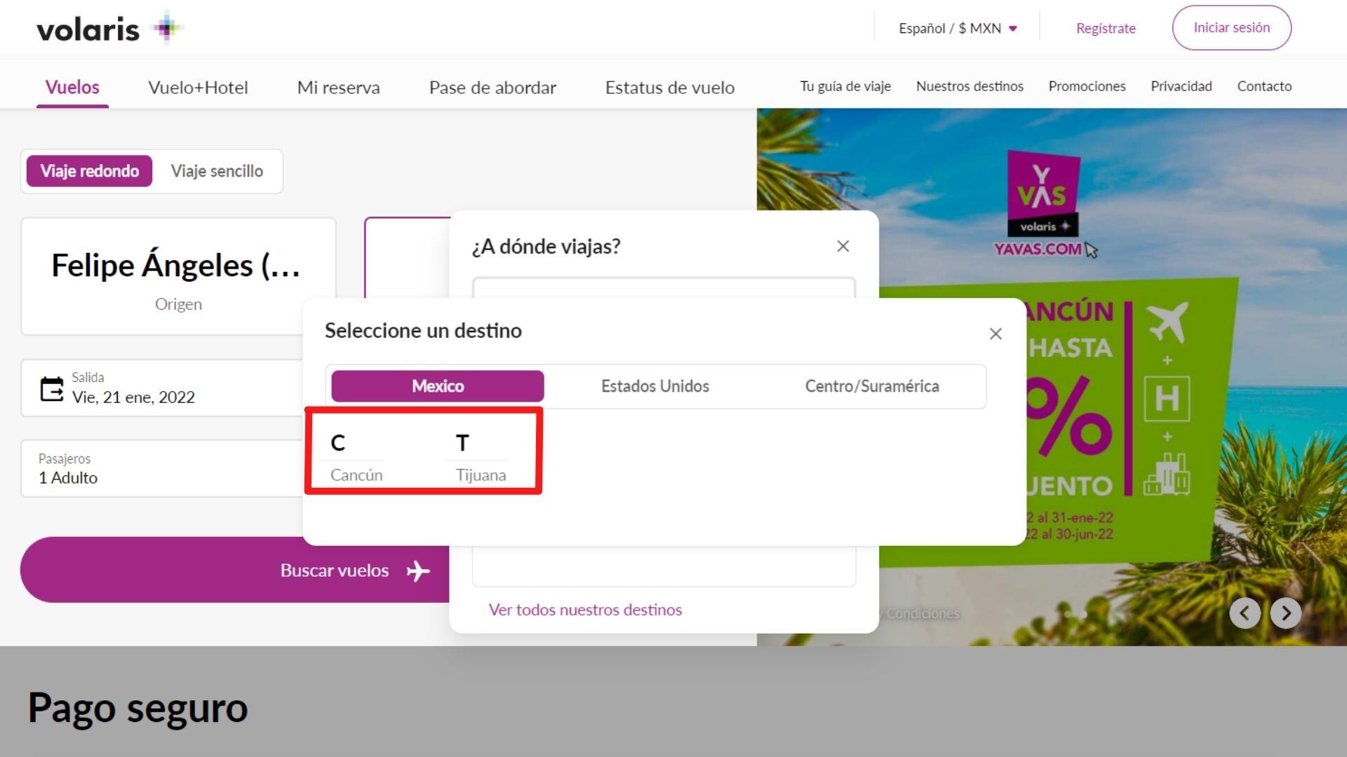 Destinos de Volaris desde Santa Lucía