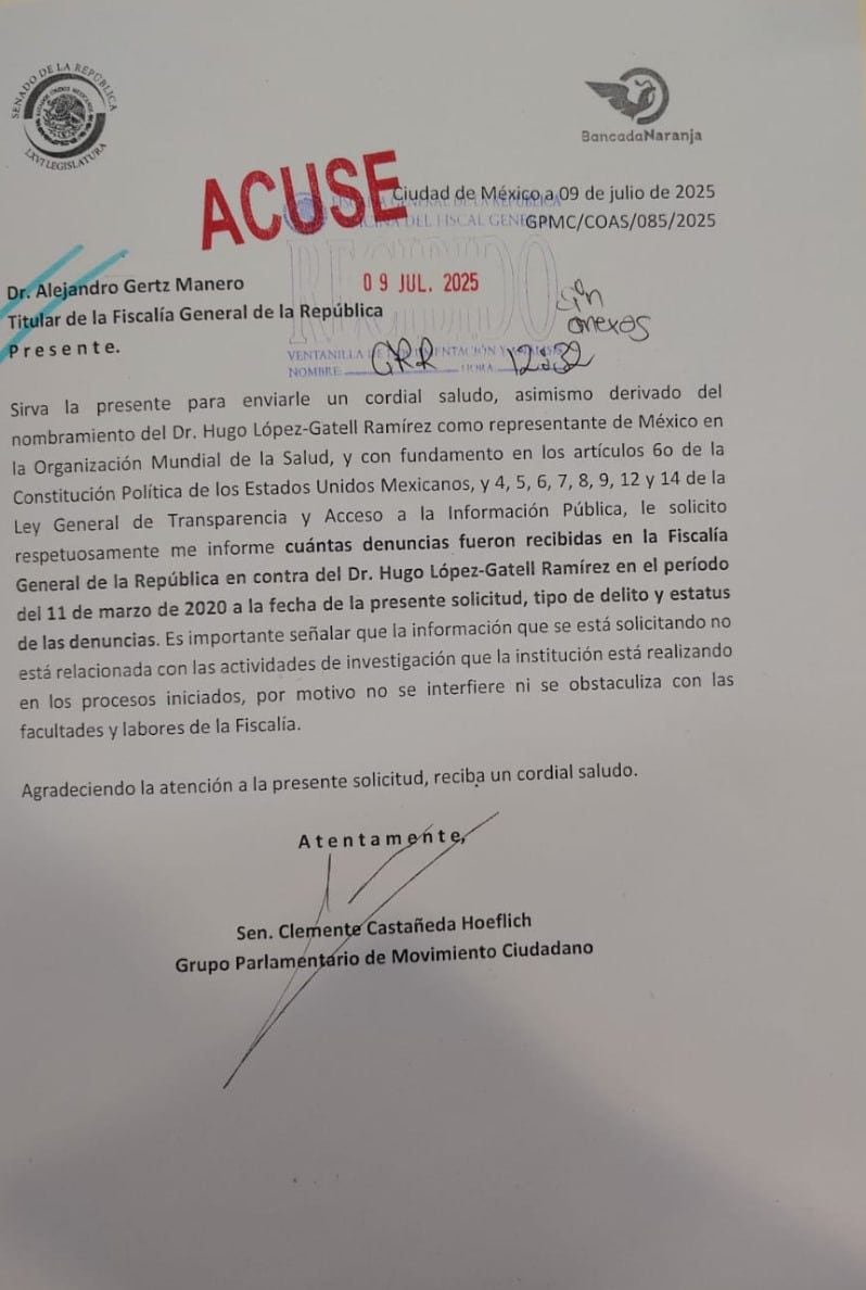 Movimiento Ciudadano exigió a FGR informar cuántas denuncias hay en contra de Hugo López-Gatell