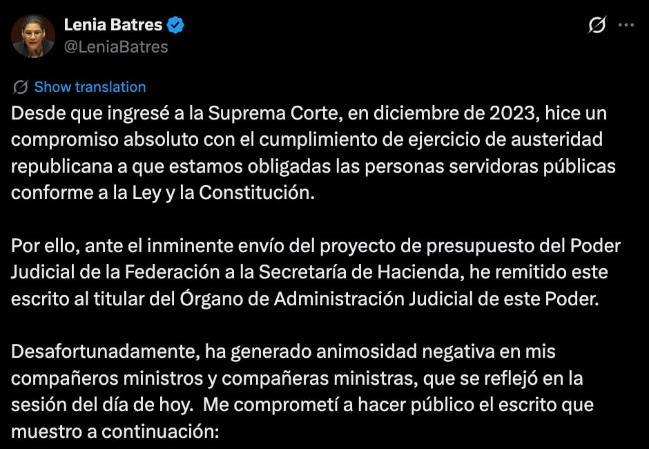 Lenia Batres acusa a ministros de la SCJN de conspirar en su contra