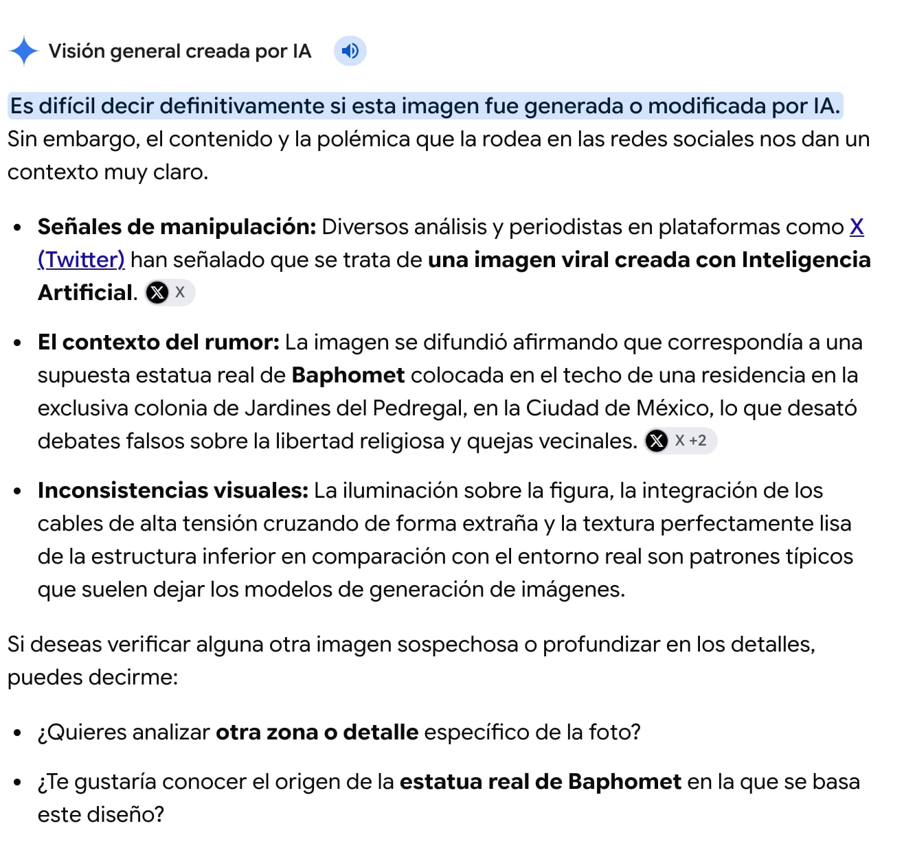 ¿Las imágenes de la estatua Baphomet en Jardines del Pedregal, fueron hechas con IA?