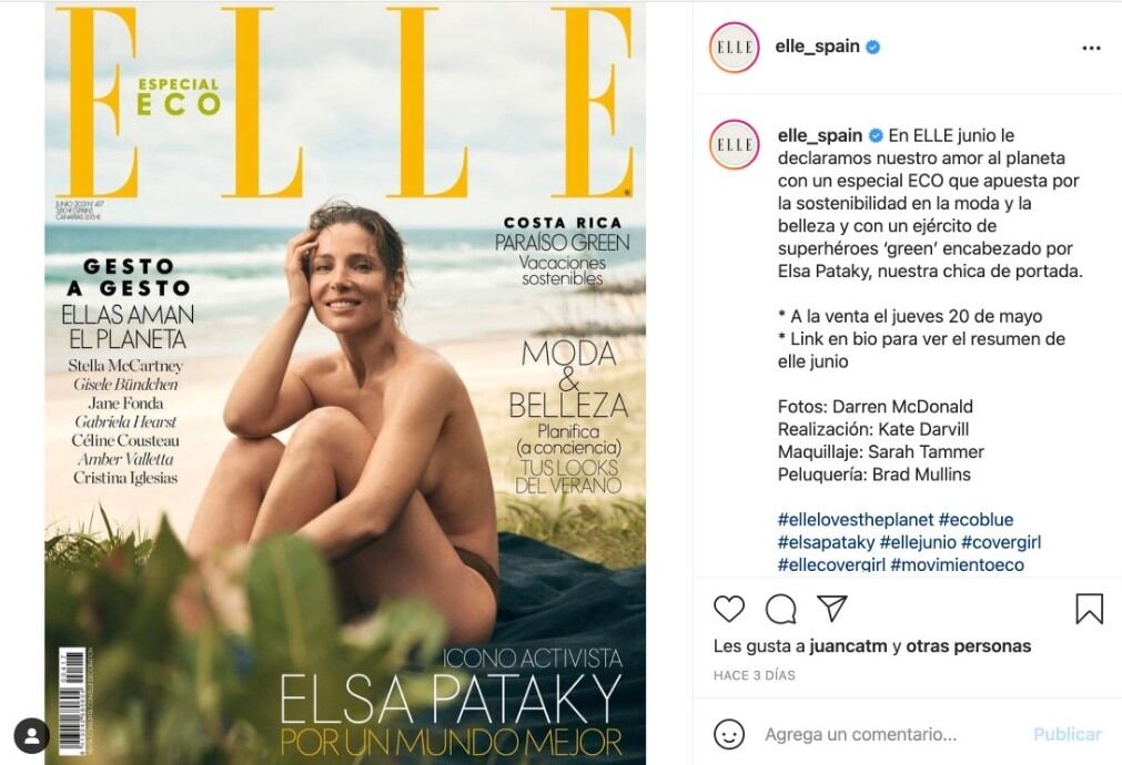 Publicación de Instagram de la revista Elle - Portada Elsa Pataky