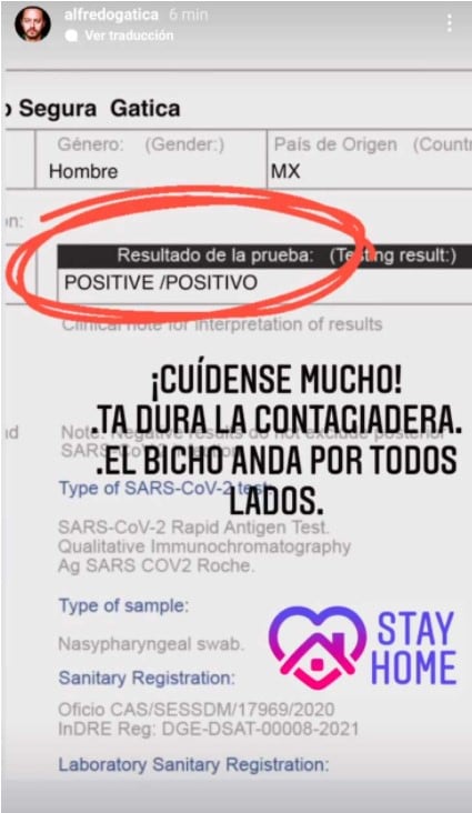 Alfredo Gatica, positivo a Covid-19
