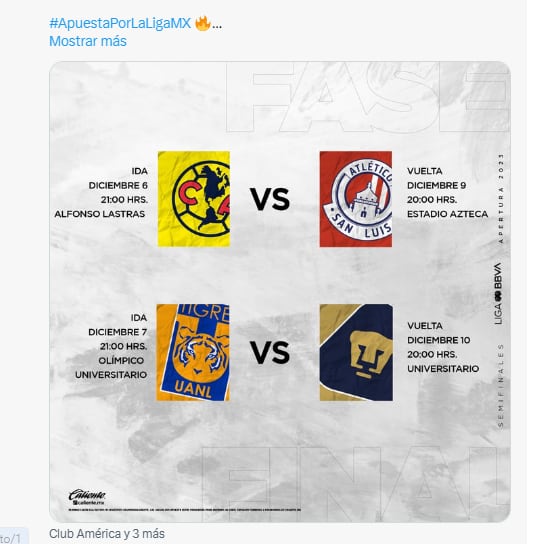 Días y horarios semifinales Liga MX