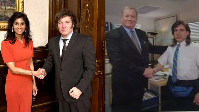 La foto de Javier Milei con Gita Gopinath que parece meme de The Office