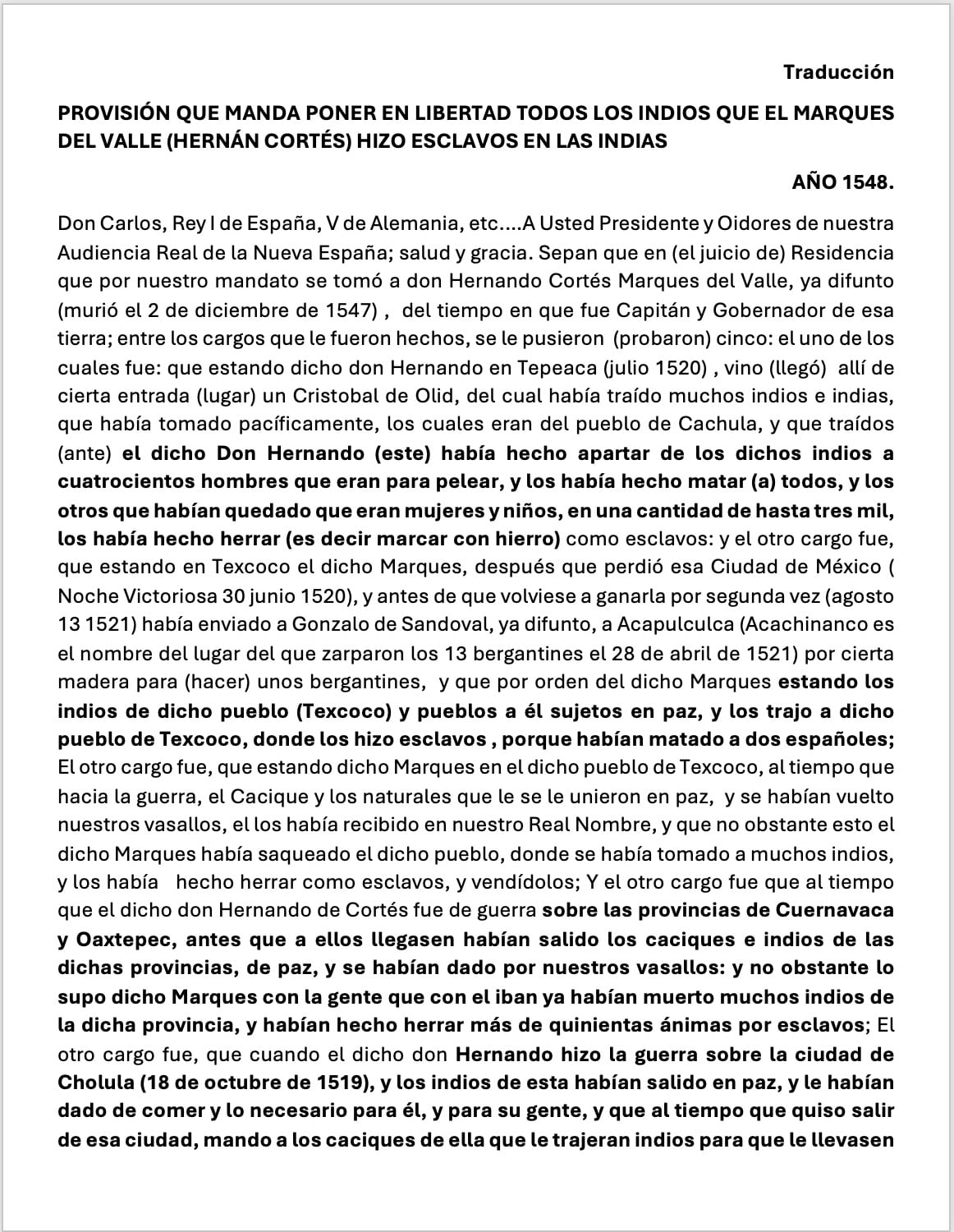 Sheinbaum cita edicto de 1548 para señalar “atrocidades” de Hernán Cortés y criticar a la derecha