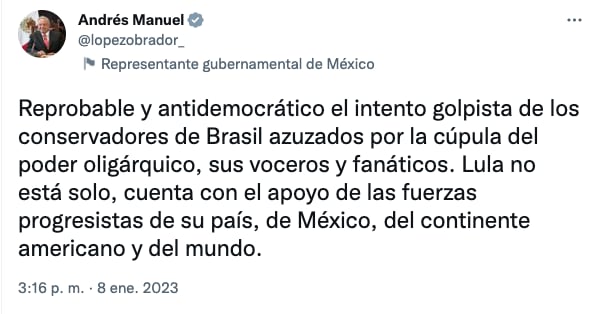 México, Estados Unidos y Canadá se solidarizan con Lula da Silva y Brasil por ataques de bolsonaristas