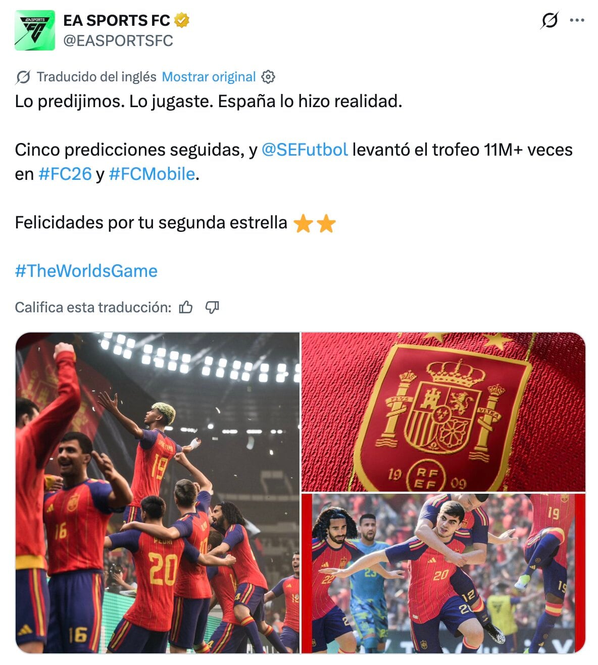 EA Sports FC 26 predice a España campeón del Mundial 2026