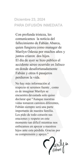 Marilyn Odessa, hija de Marisela, dedica amoroso mensaje a su exesposo Fabián Abarca