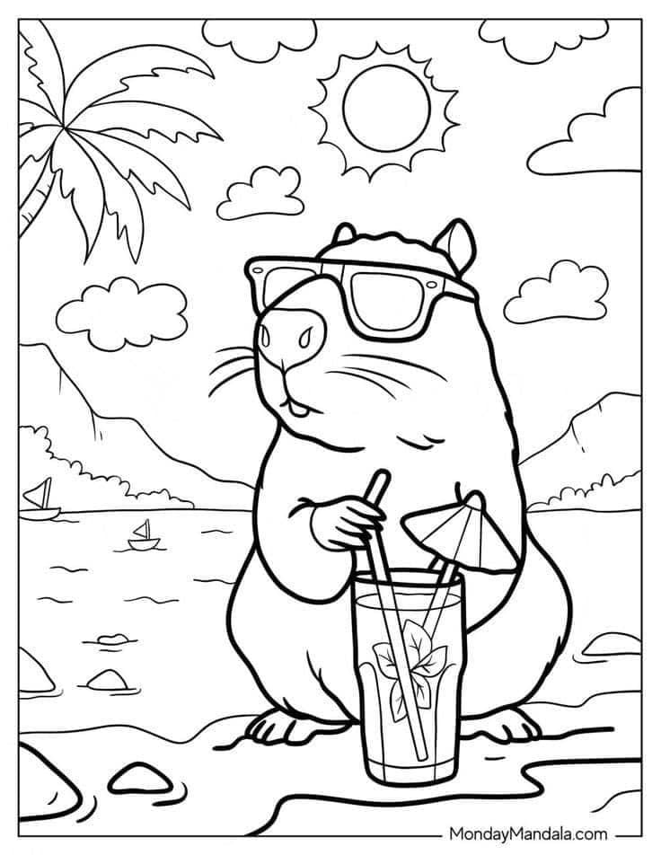 Dibujos de capibara en primavera para colorear