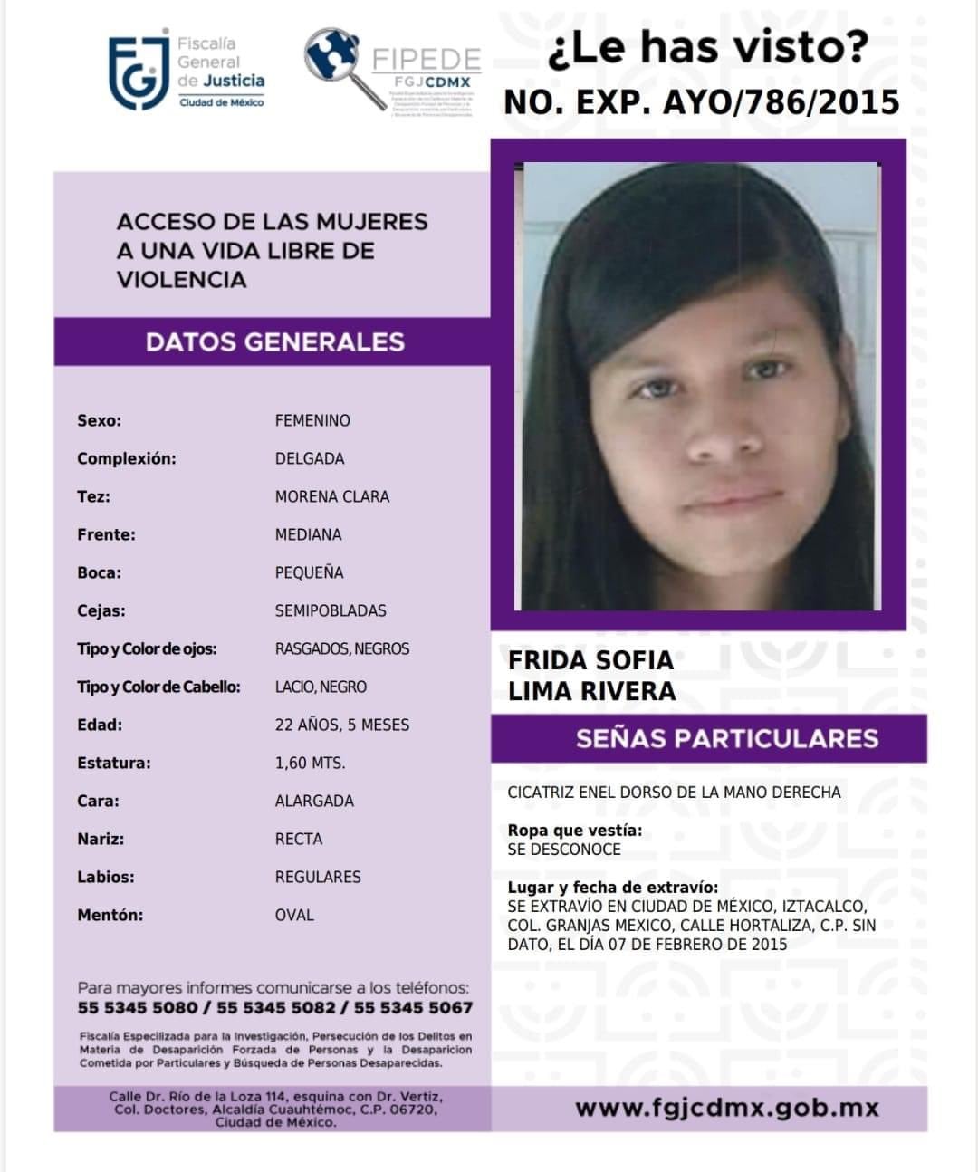 Frida Sofía Lima, posible víctima del feminicida Miguel Cortés Miranda