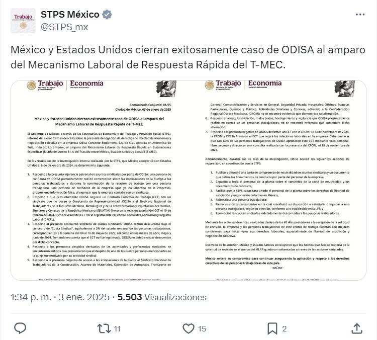 México y Estados Unidos resuelven caso Odisa bajo amparo del T-MEC