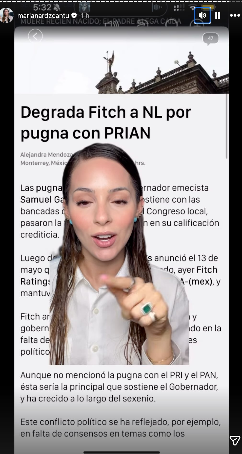 Mariana Rodríguez desmiente nota sobre nuevo León