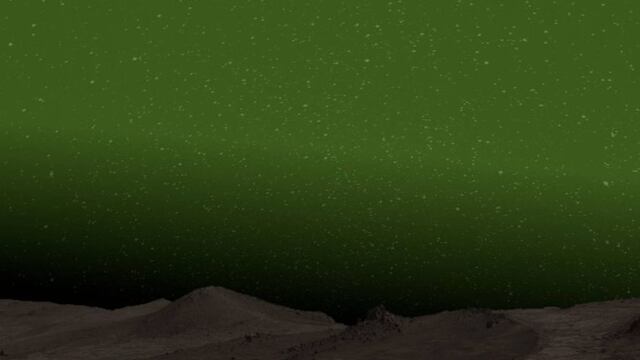 Recreación de Marte y una aurora verde en su cielo