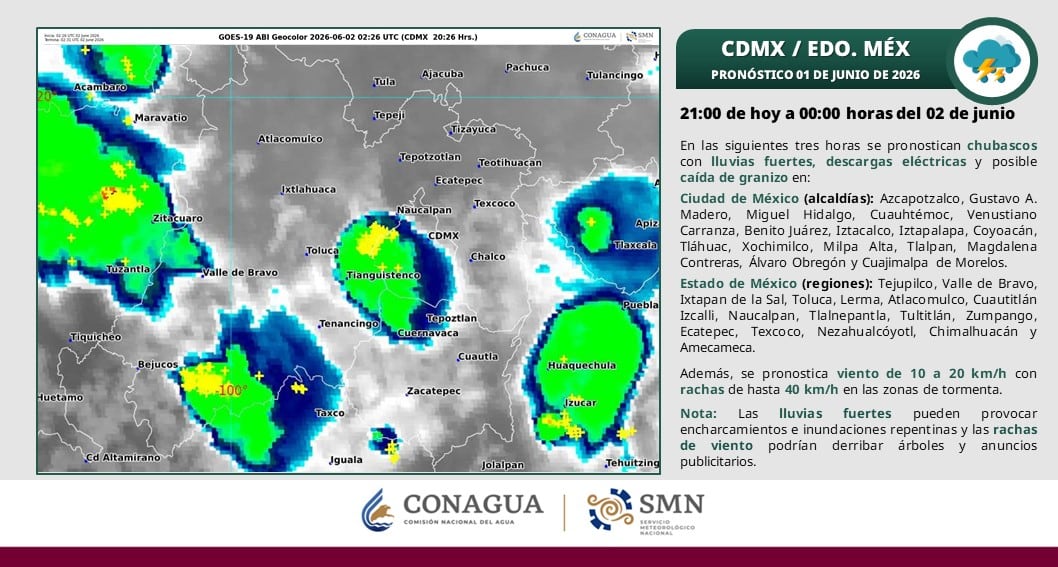 Lluvias en CDMX la noche de hoy lunes 1 de junio