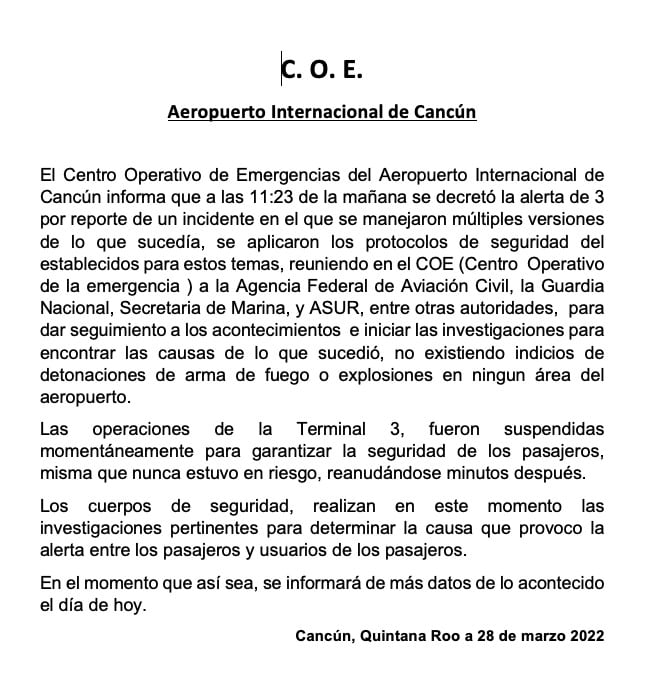 Comunicado del C.O.E.