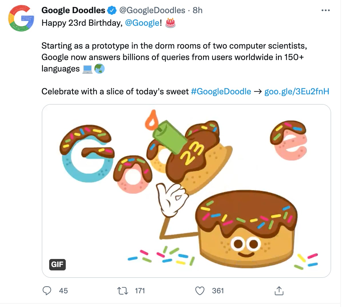 Nuevo Doodle de Google por sus 23 años