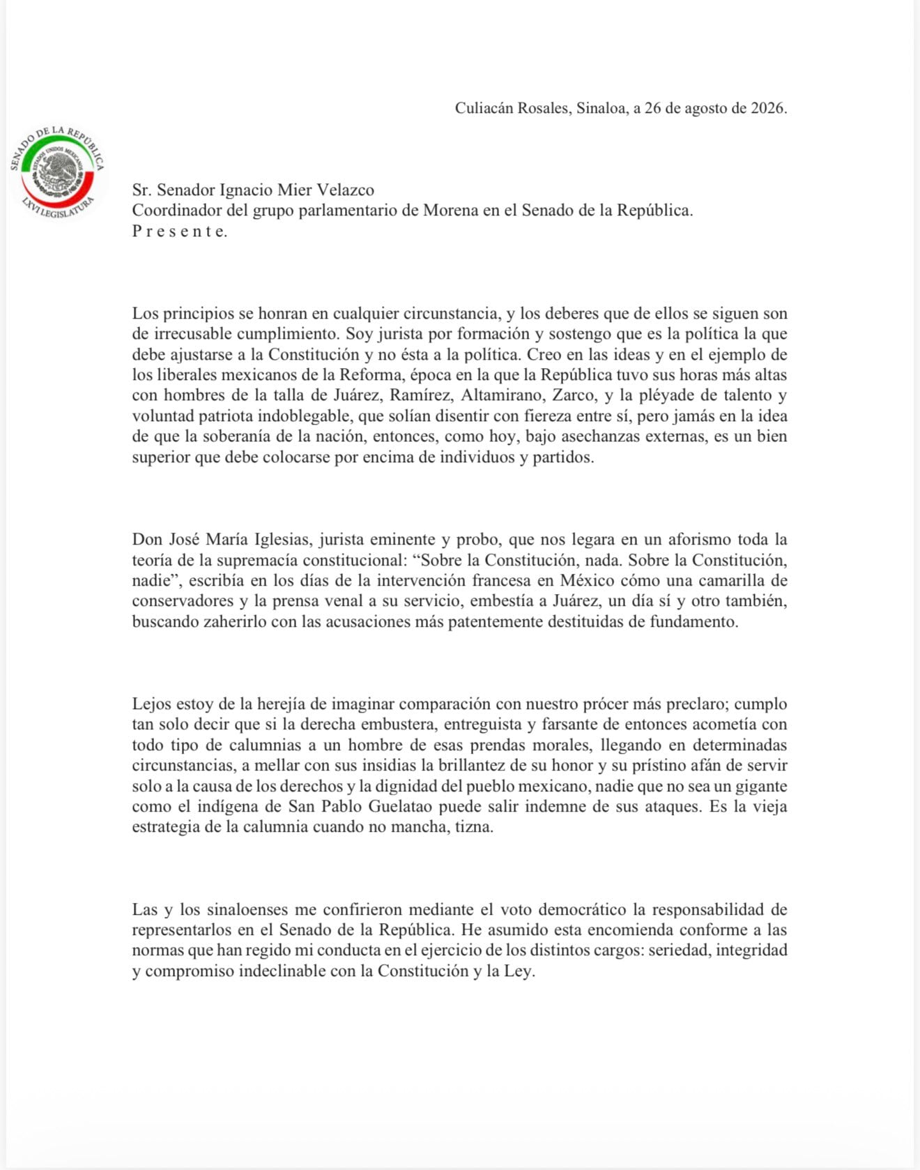 Enrique Inzunza deja bancada de Morena en el Senado; acusa embestida en su contra