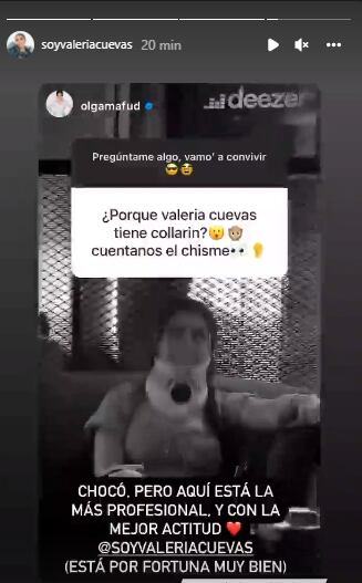 Valeria Berganza asiste a trabajar con collarín.