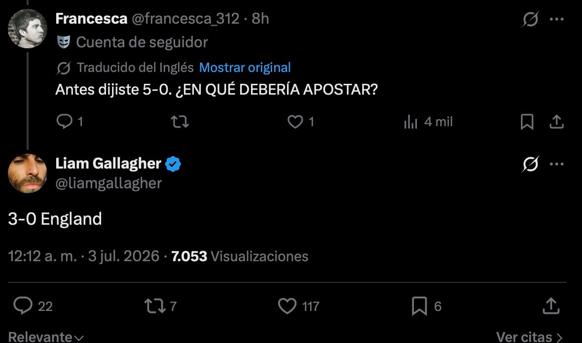 Liam Gallagher cambia su pronóstico para el México vs Inglaterra