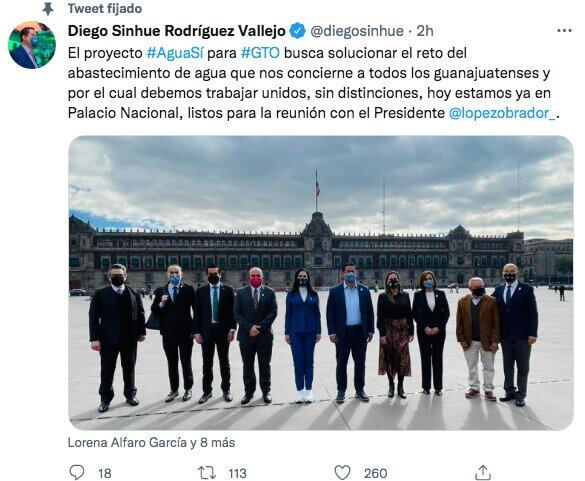 Tuit de Diego Sinhue Rodríguez