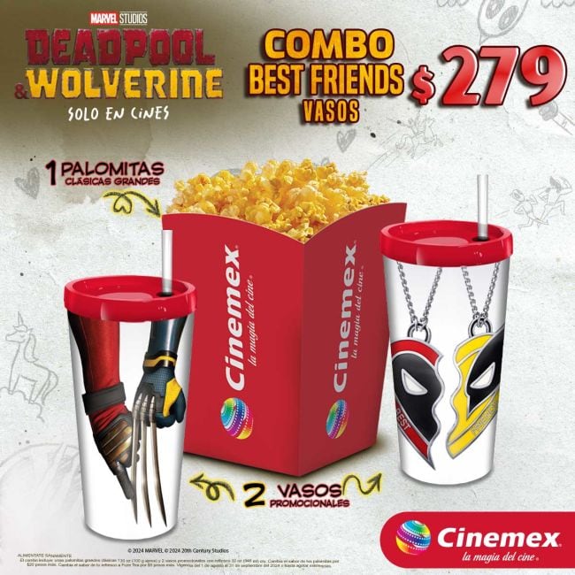 Combo Best Friends de Deadpool & Wolverine en Cinemex