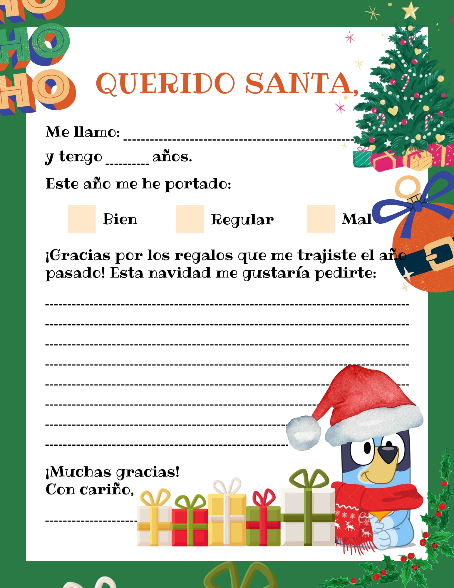 Carta para Santa Claus de Bluey: 5 plantillas sencillas para editar e imprimir