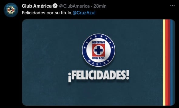 América felicitó a Cruz Azul