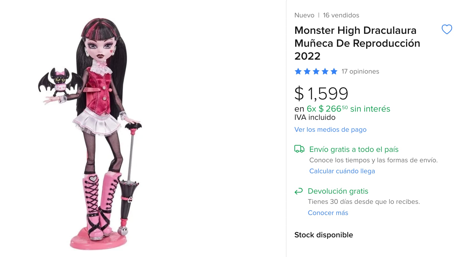 Precio muñeca Monster High en Mercado Libre