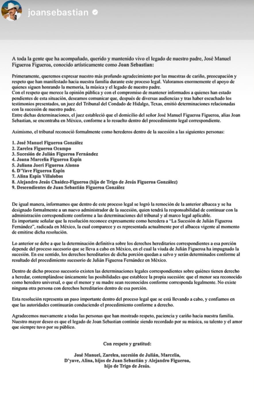 Así quedará repartida la herencia de Joan Sebastian