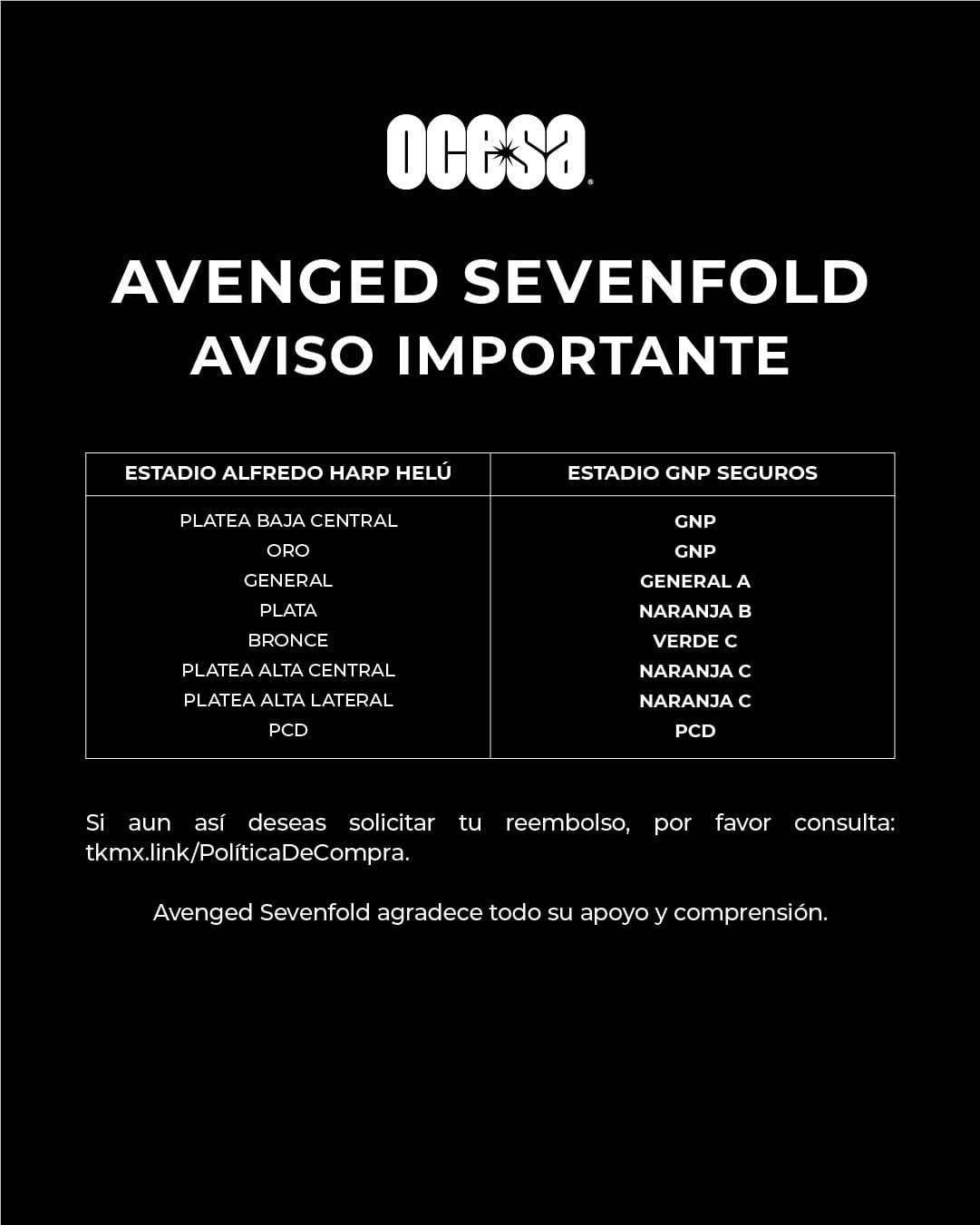 Avenged Sevenfold en CDMX 2026: boletos, precios y preventa en Estadio GNP Seguros