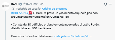 INAH confirma hallazgo de un gran sitio arqueológico maya en Quintana Roo