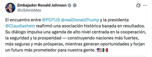 Ronald Johnson habla de la reunión entre Sheinbaum, Trump y Carney