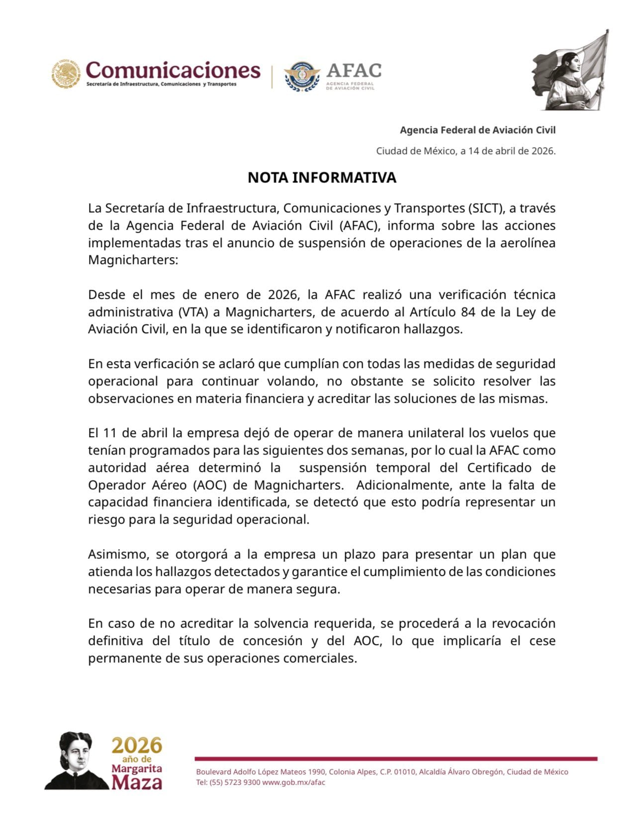 AFAC se pronuncia por Magnicharters