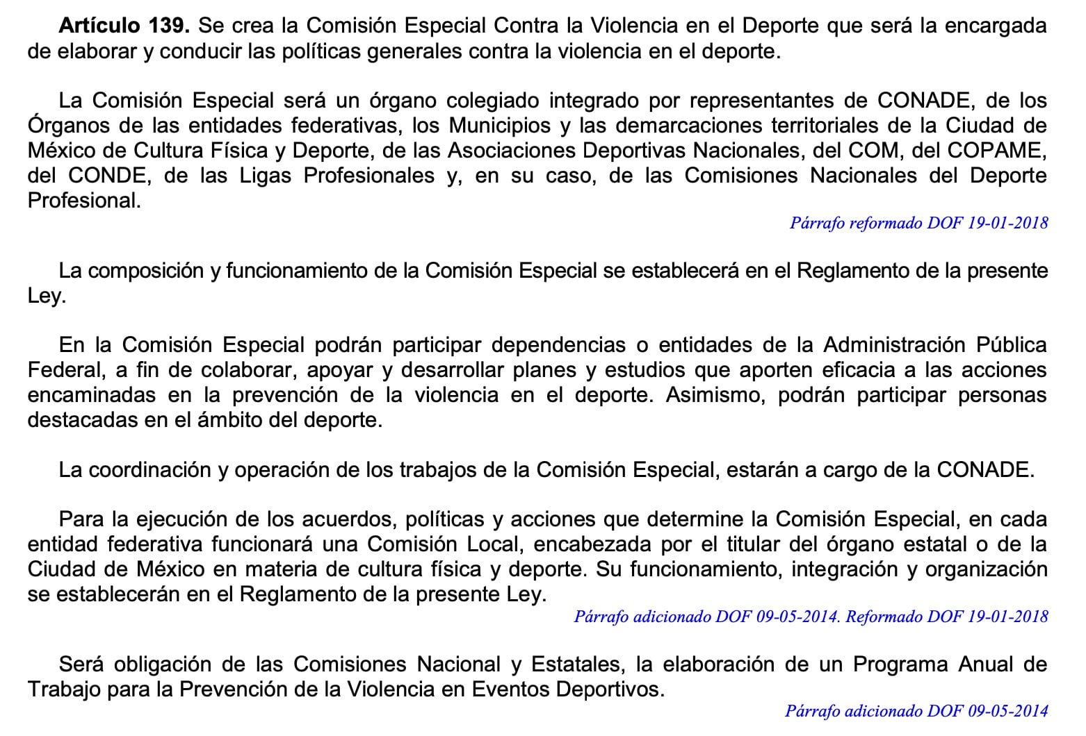 LEY DE CULTURA FISICA Y DEPORTE