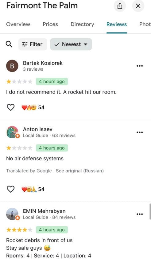 Hotel Fairmont The Palm, Dubái: reseñas de ataques desaparecen en Google