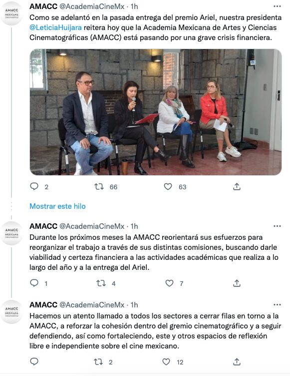 AMACC lanza un comunicado revelando la suspensión del Premio Ariel 2023 por falta de recursos