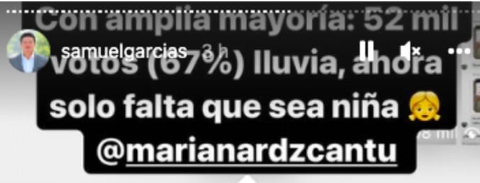 Historia en Instagram de Samuel García preguntando por el nombre de su bebé
