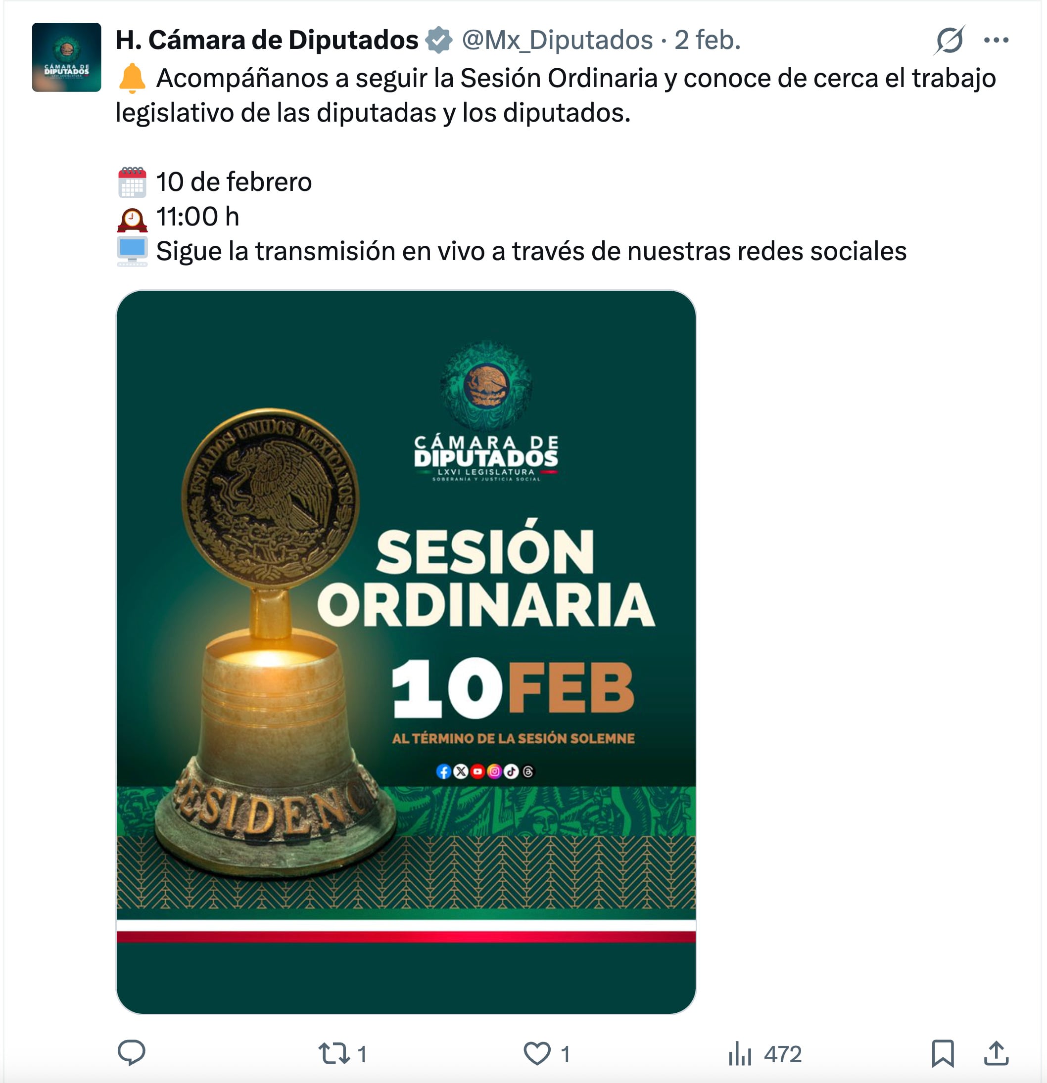 Senado aprueba semana de receso para la Cámara de Diputados
