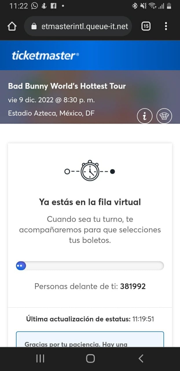 Fila virtual para boletos de Bad Bunny