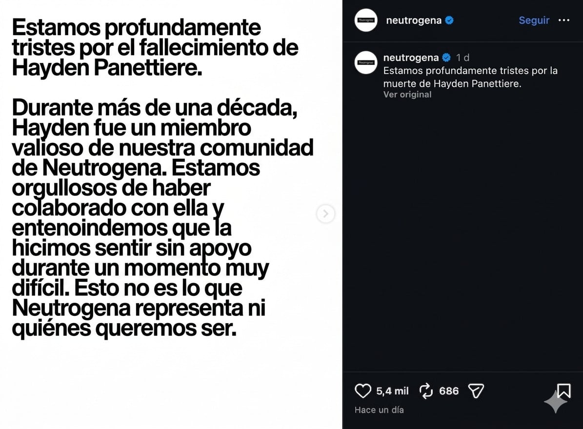 Neutrogena lanza comunicado tras la muerte de Hayden Panettiere