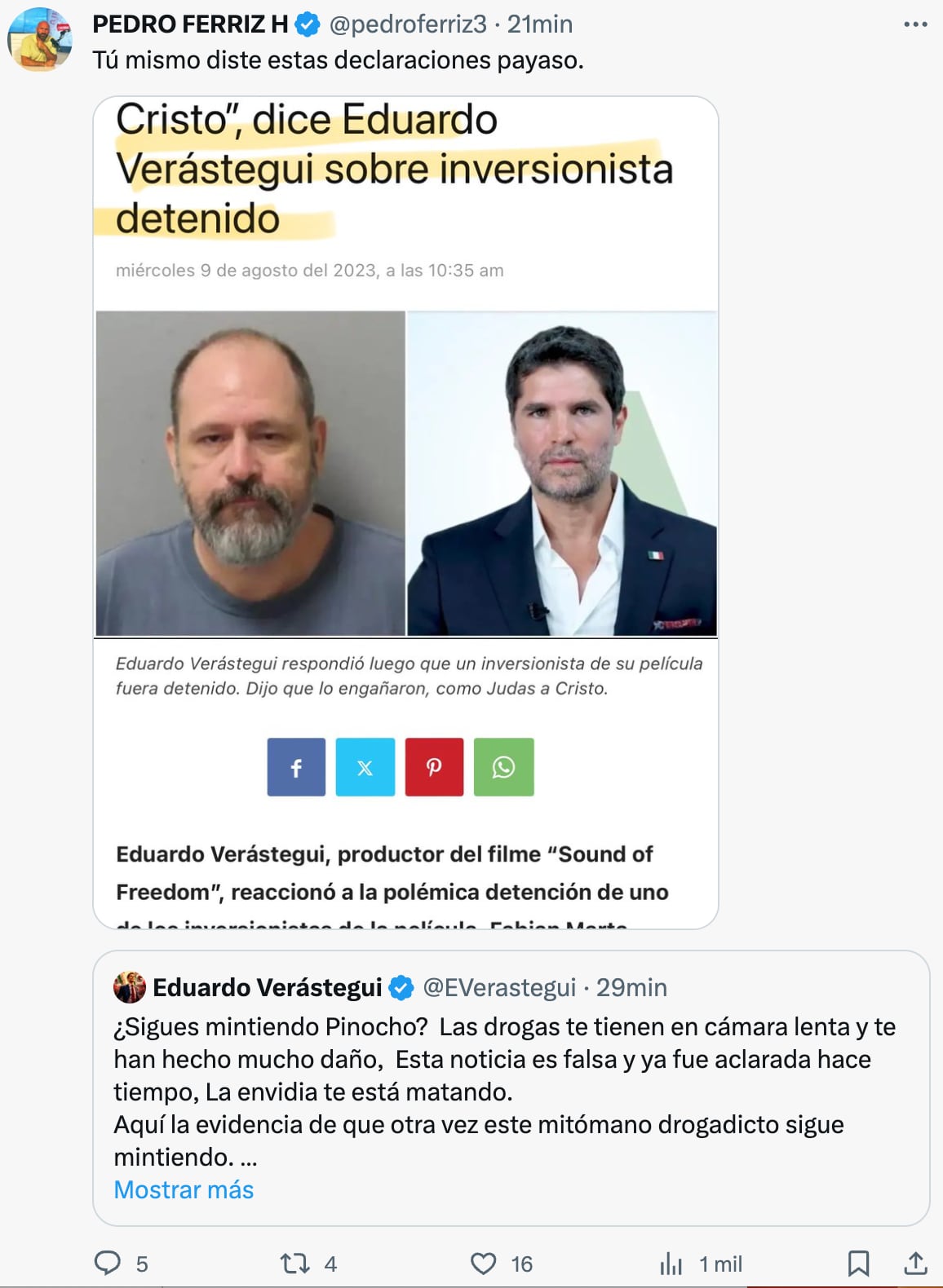 Pelea entre Eduardo Verástegui y Pedro Ferriz Hijar