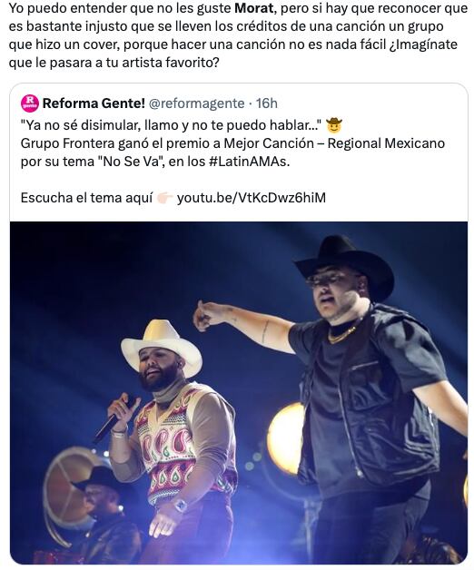 Memes funan a Grupo Frontera por no dar créditos a Morat al ganar en los Latin American Awards