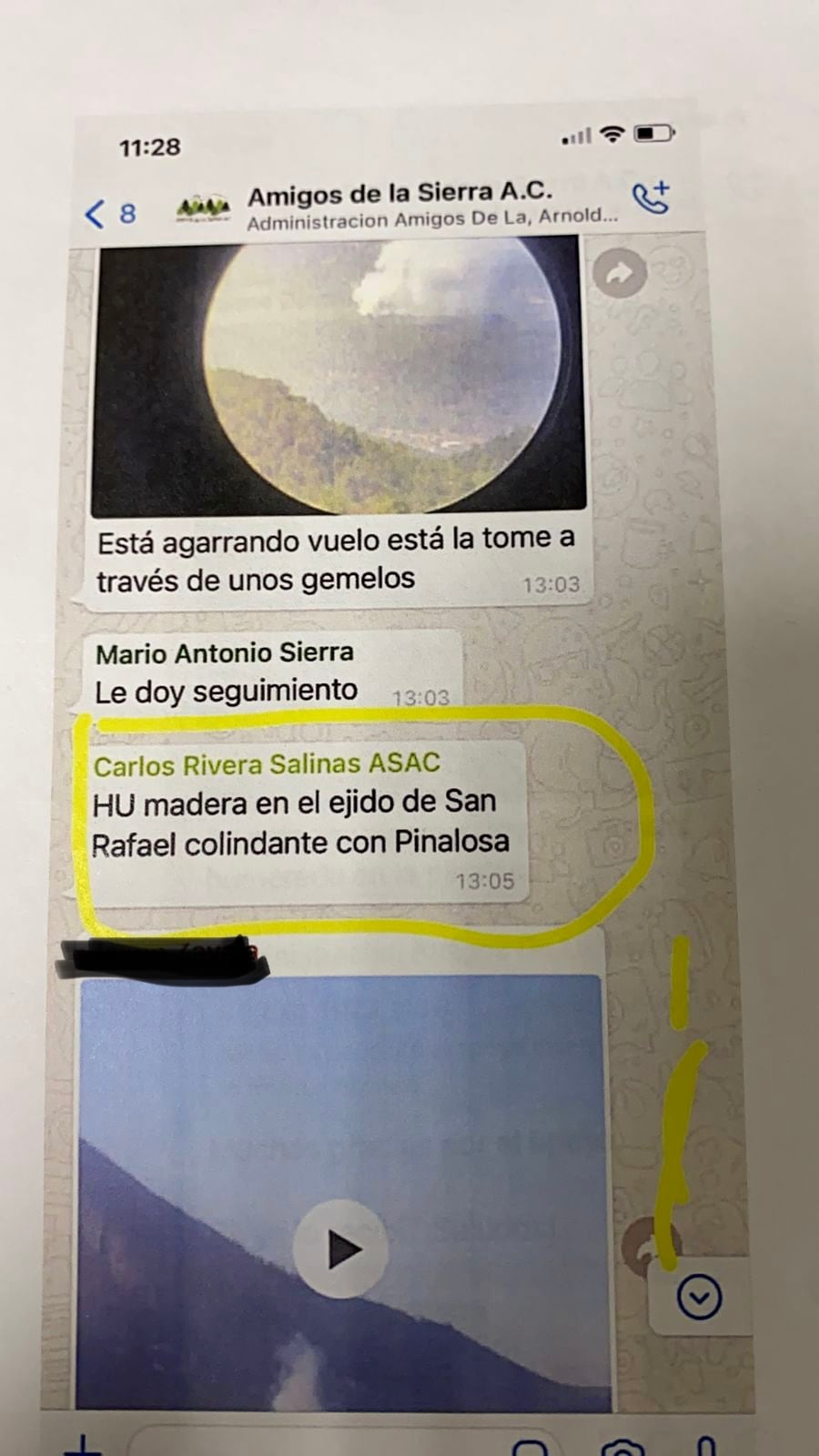 En este chat, Antonio Rivera, esposo de Tere, avisa de la humareda. No dice que es en Pinalosa