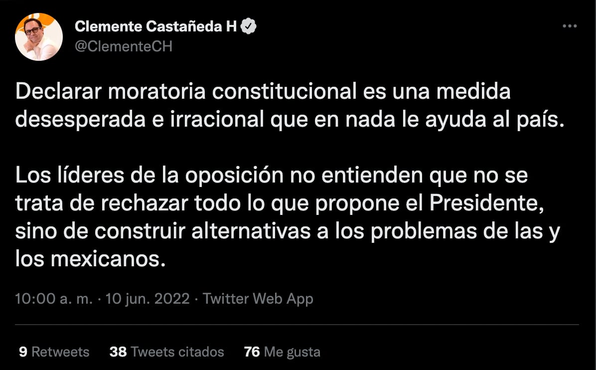 Clemente Castañeda habla de moratoria constitucional