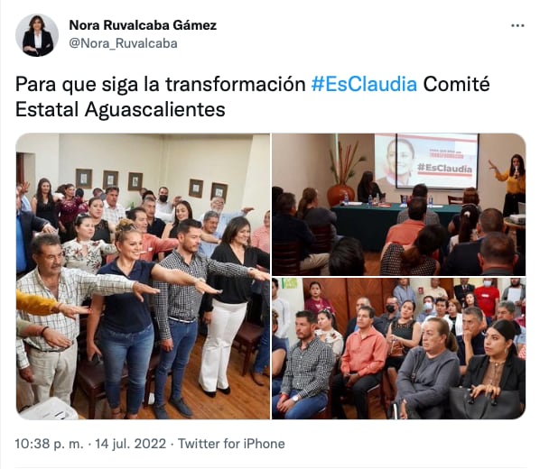Nura Ruvalcaba con el Comité #EsClaudia/ Tuit de @Nora_Ruvalcaba
