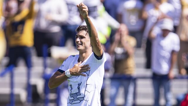 Juan Dinenno celebra su gol 1-0 de Pumas durante el partido Pumas UNAM vs Atlas,