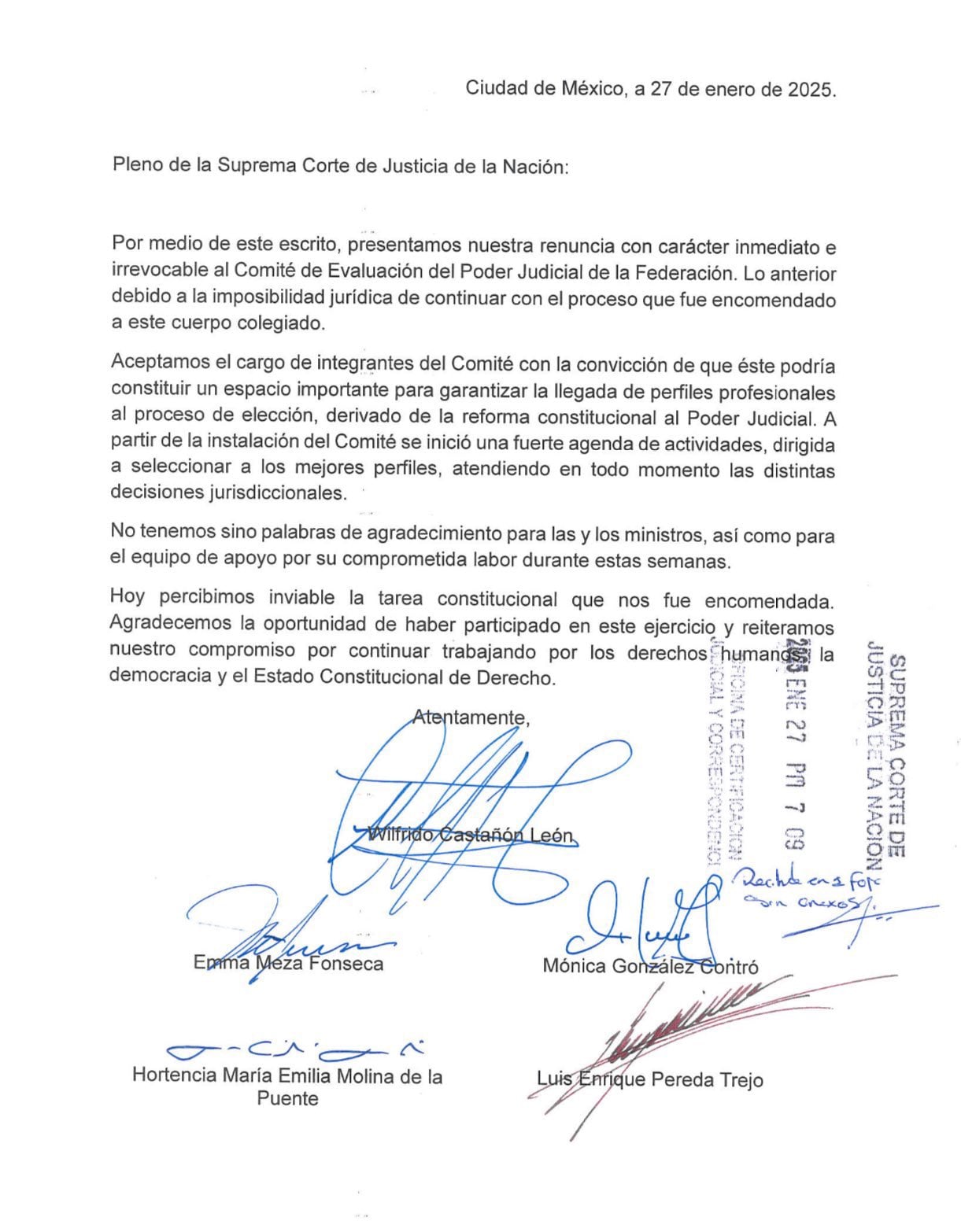 5 integrantes del Comité de Evaluación del Poder Judicial renunciaron