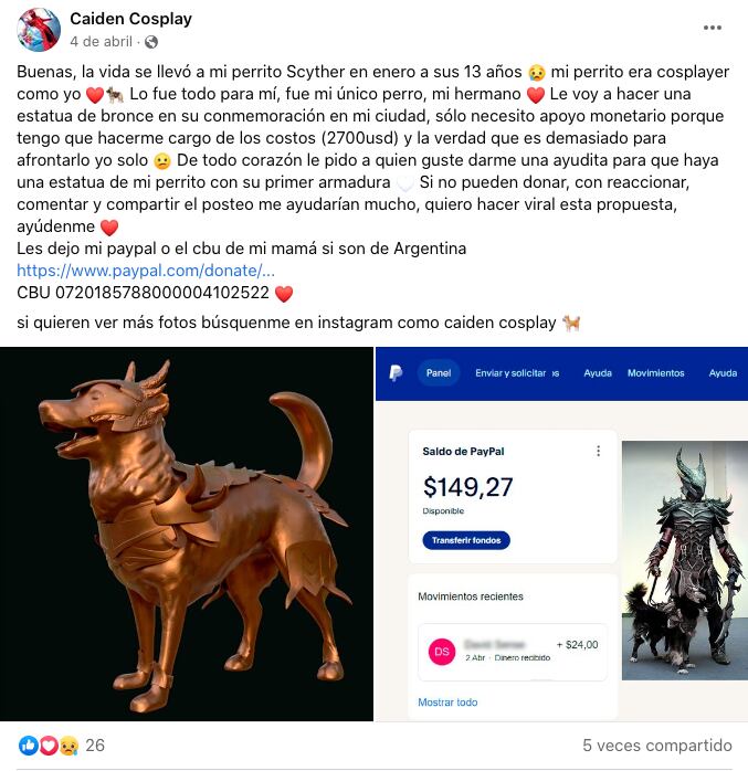 Buscan que Scyther, el perro que hacía cosplay, tenga su propia estatua